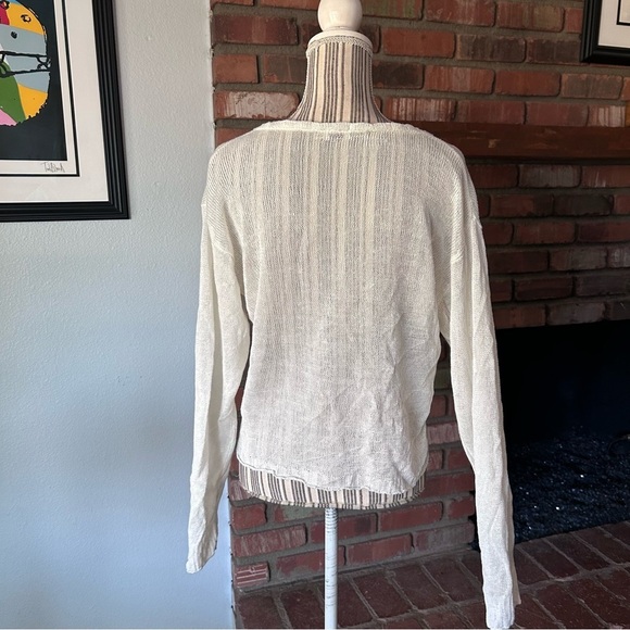 Faherty Reenie Linen Knit Long Sleeve Sweater in Cream Sz L - Picture 6 of 8